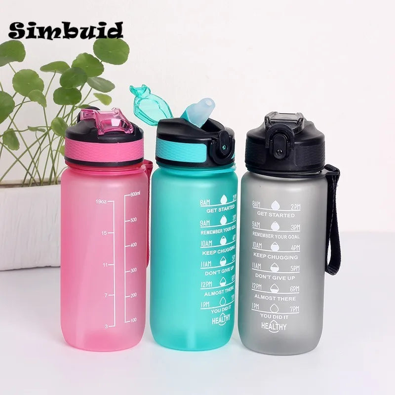 600ml Leak Proof Motivational Sports Water Bottle with Time Marker
