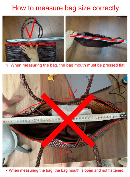 Genuine Leather Woven Shoulder Tote Bag for Women