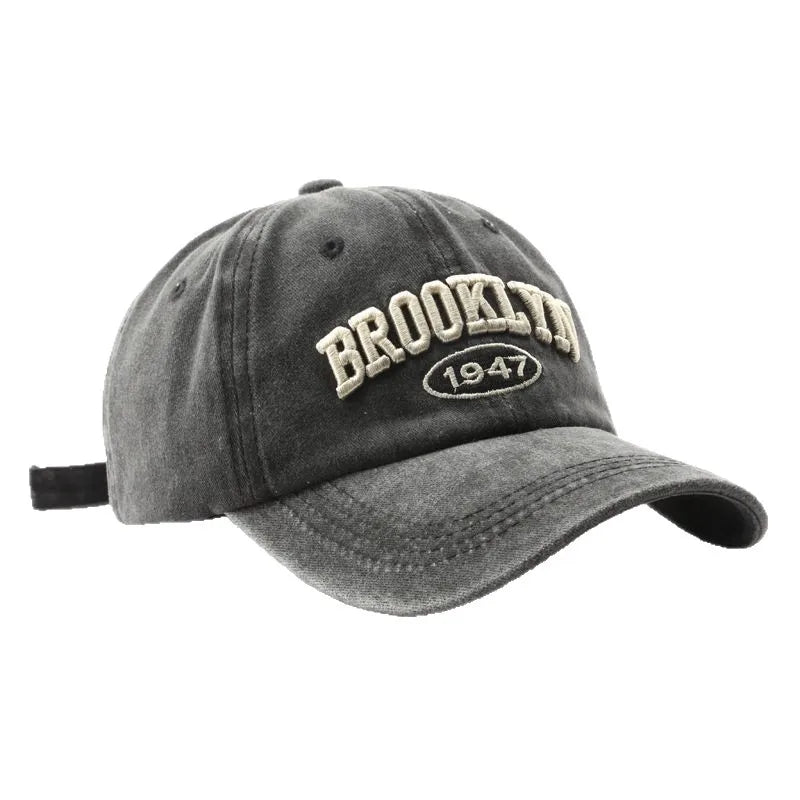Unisex Washed Distressed Letter Embroidered Baseball Cap