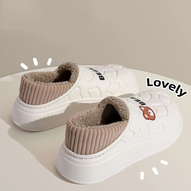 Waterproof Plush Winter Slippers for Men & Women Warm Non Slip Home Shoes