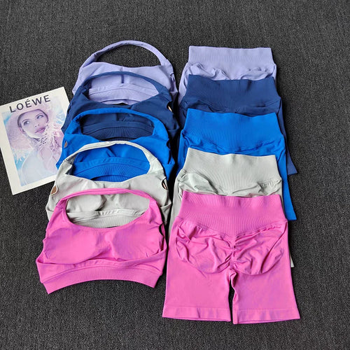 Women's 2 Piece Seamless Halter Sports Bra and Shorts Set