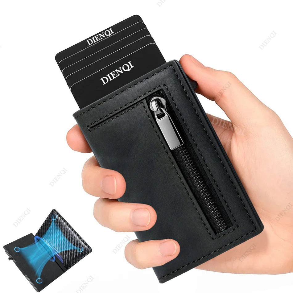 Men’s RFID Leather Card Holder Wallet with Magnetic Coin Purse