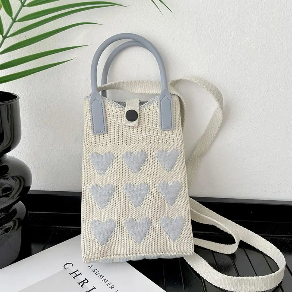 Knitted Mini Love Shoulder Bag for Women Phone Crossbody Bag