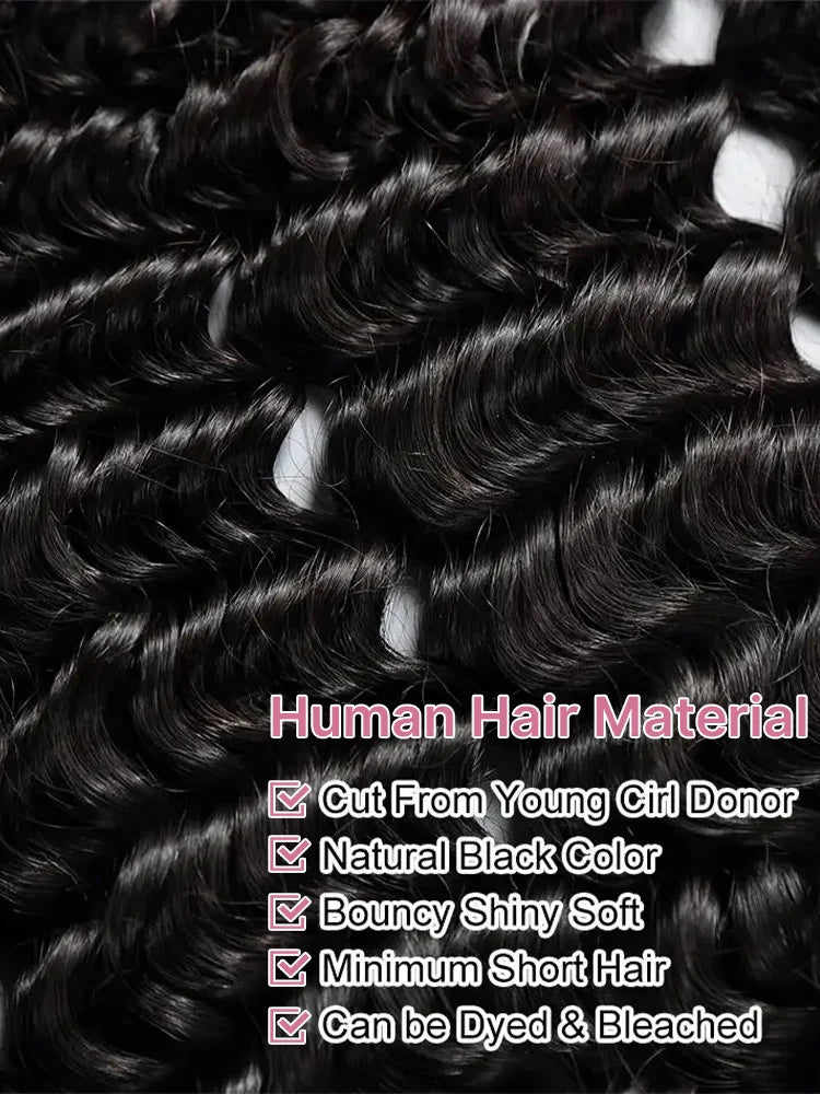 Women's 40 to 50 Inch 300% Density Deep Wave HD Lace Front Human Hair Wig