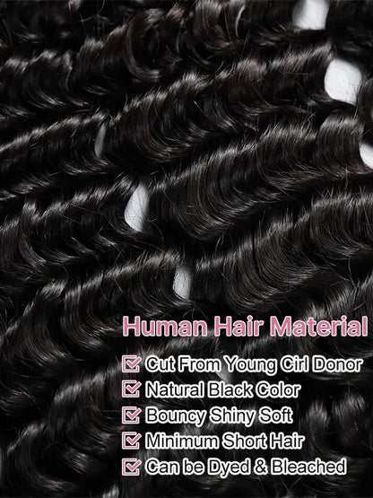 Women's 40 to 50 Inch 300% Density Deep Wave HD Lace Front Human Hair Wig