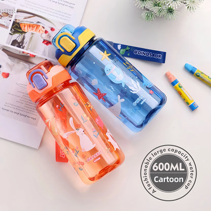 600ml Leak Proof Dinosaur Kids Water Bottle with Straw