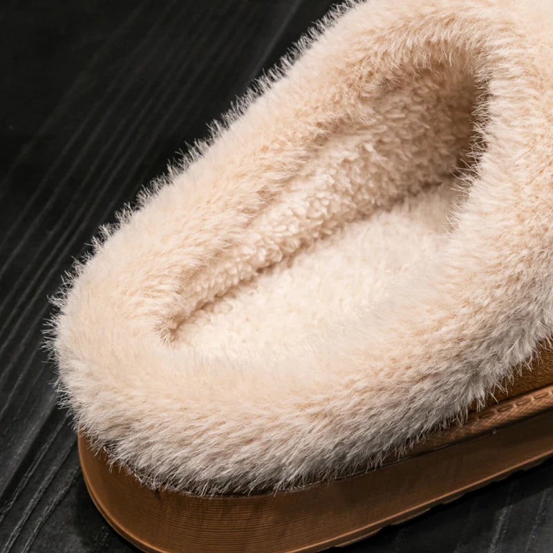Fluffy Winter Slippers with Fur Lining Thick Sole for Men & Women