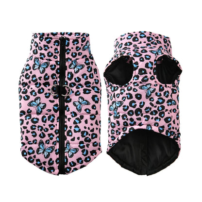Leopard Print Dog Jacket with D-Ring for Small & Medium Dogs & Cats