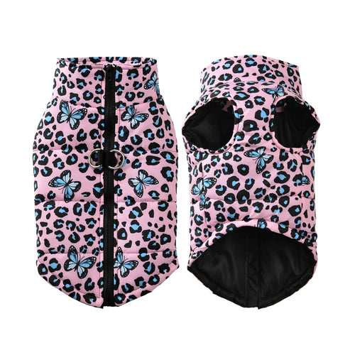Leopard Print Dog Jacket with D-Ring for Small & Medium Dogs & Cats