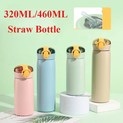 320ml or 460ml Kids Stainless Steel Thermos Bottle with Straw