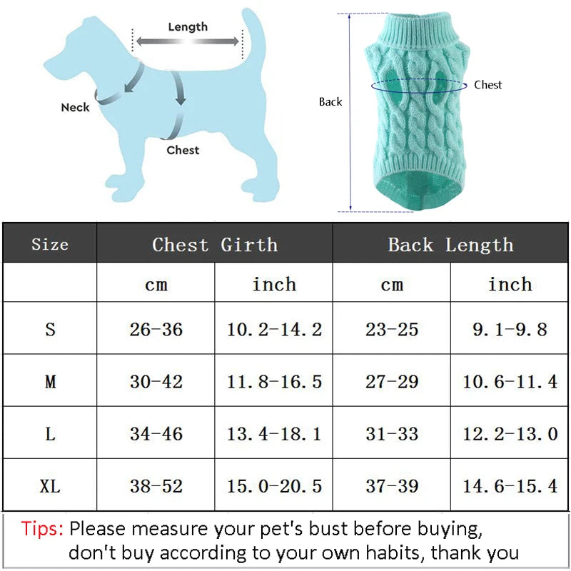 Warm Turtleneck Knitted Sweater for Small Dogs & Cats Winter Pet Clothing