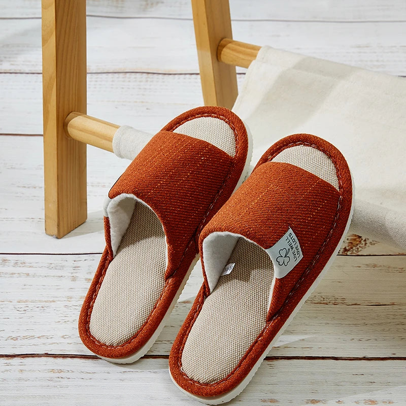Linen Open Toe House Slippers for Men & Women Breathable Indoor Shoes