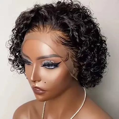 Women's Short Curly Pixie Cut Human Hair Lace Front Wig