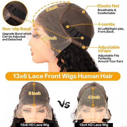 32 Inch Water Wave 13x4 HD Lace Front Human Hair Wig 200% Density