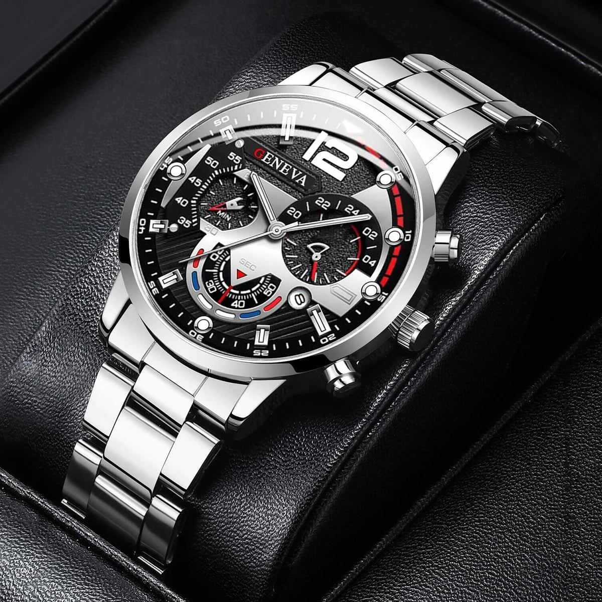 Men's Stainless Steel Quartz Watch with Calendar
