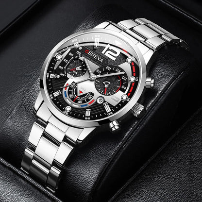 Men's Stainless Steel Quartz Watch with Calendar