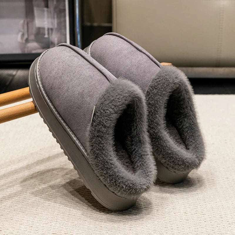 Fluffy Winter Slippers with Fur Lining Thick Sole for Men & Women