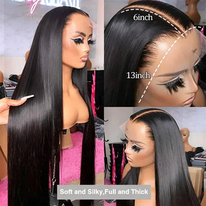 Women's 40 to 42 Inch Bone Straight Human Hair Lace Front Wig