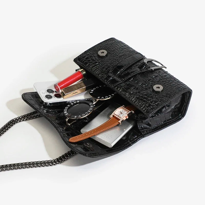Women’s Croc Pattern Sequin Chain Crossbody Evening Bag