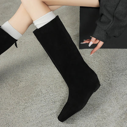 Women's Cow Suede Square Toe Knee High Western Boots