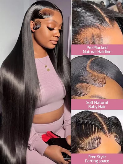 Women's 32 to 34 Inch 250% Density Peruvian Straight HD Lace Front Human Hair Wig