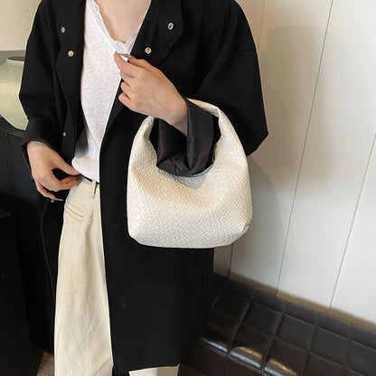 Women’s Woven Embossed PU Leather Hobo Shoulder Bag with Top Handle