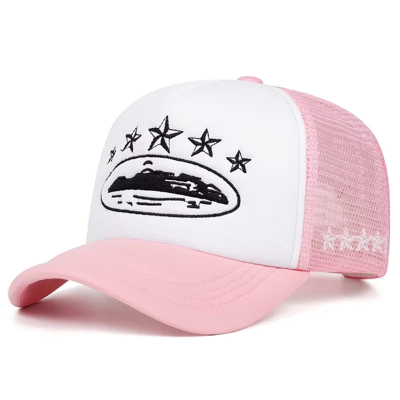 Unisex Five Star Embroidered Cotton Mesh Baseball Cap