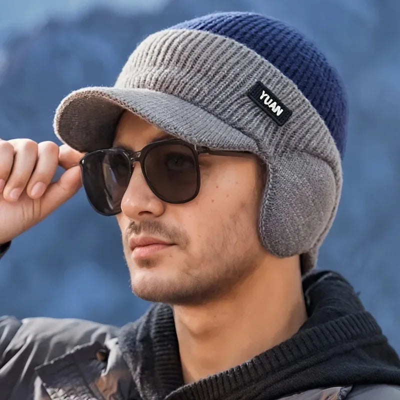 Unisex Dual Tone Knit Baseball Cap with Ear Protection