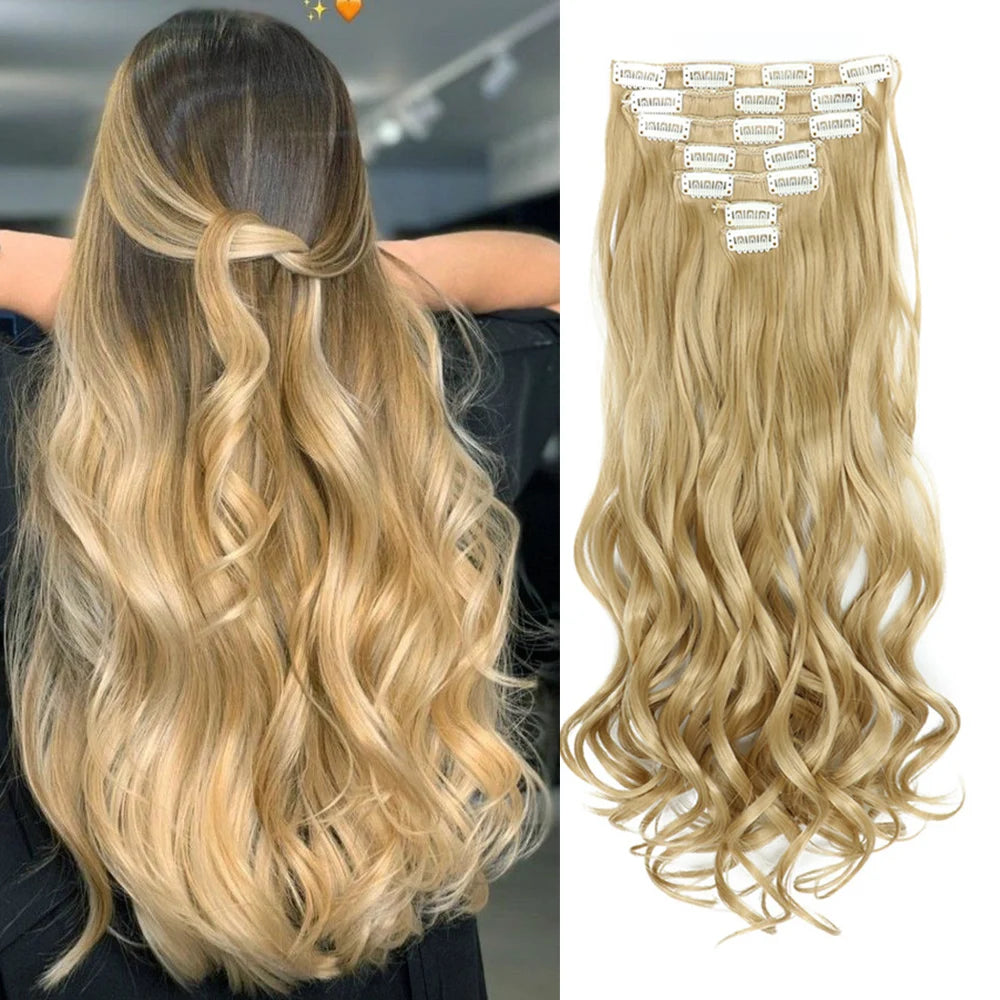 22 Inch Curly Wavy Clip In Hair Extensions 7PCS