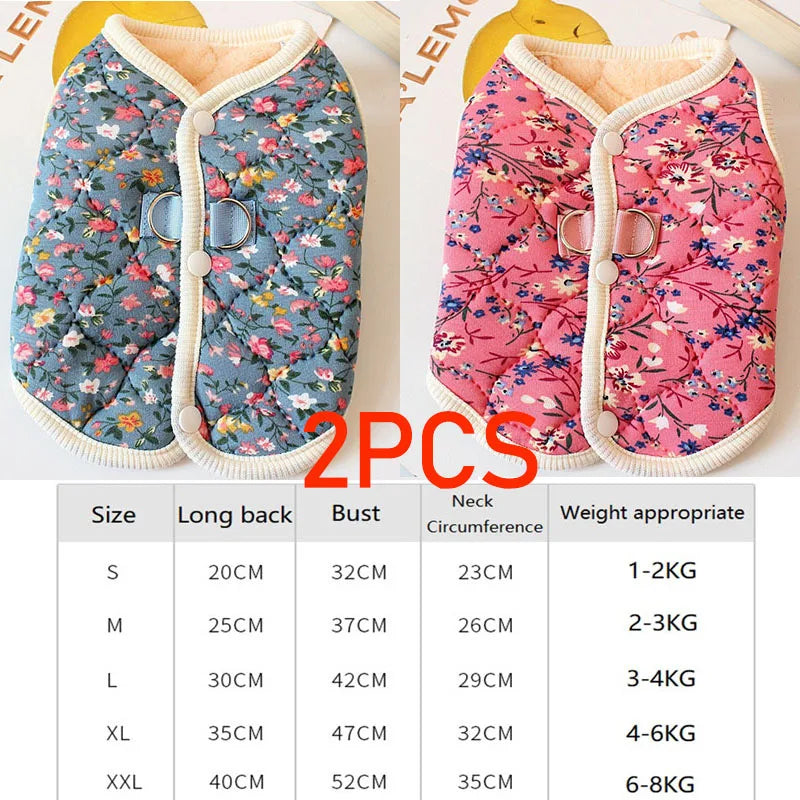 Floral Fleece Dog Vest for Small Dogs Winter Pet Coat