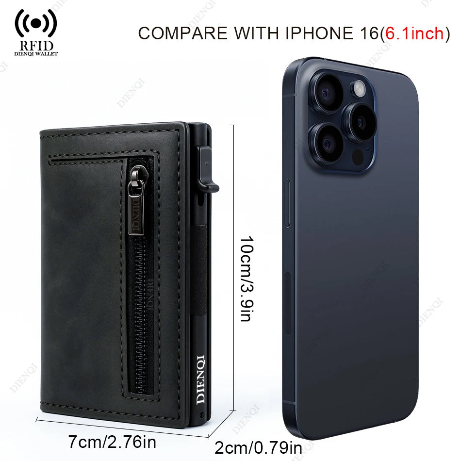 Men’s RFID Leather Card Holder Wallet with Magnetic Coin Purse