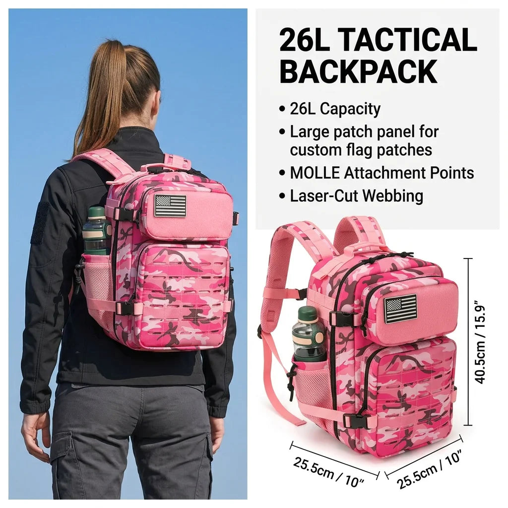 26L MOLLE Tactical Hiking Backpack with Dual Bottle Holders