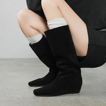 Women's Cow Suede Square Toe Knee High Western Boots