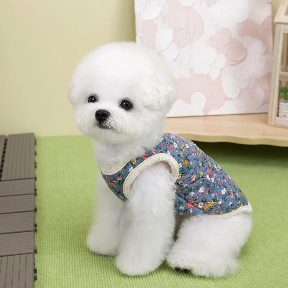 Floral Fleece Dog Vest for Small Dogs Winter Pet Coat