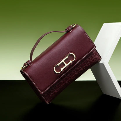 Leather Structured Handbag with Monogram Clasp for Women