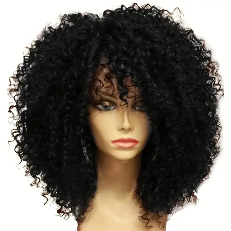 16 Inch Afro Kinky Curly Wig with Bangs for Women