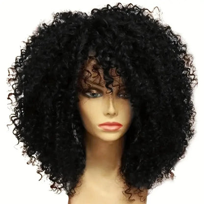 16 Inch Afro Kinky Curly Wig with Bangs for Women
