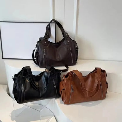 Women’s PU Leather Colorblock Crossbody Shoulder Bag with Compartments