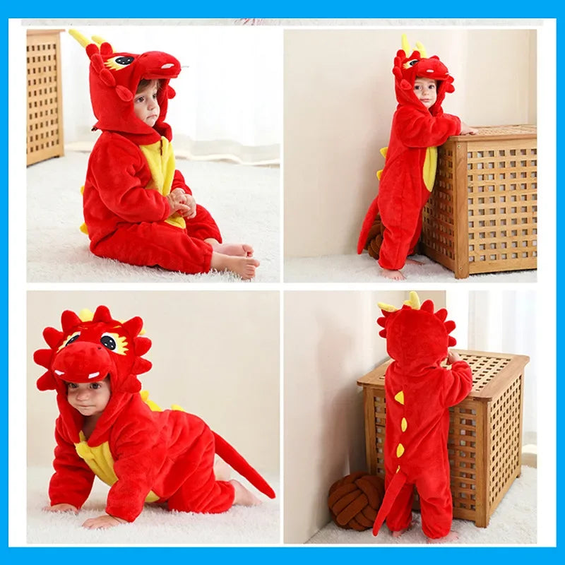 Toddler Dinosaur Flannel Hooded Onesie Costume for Halloween Cosplay