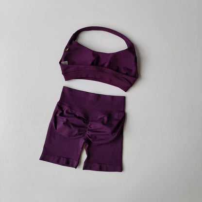 Women's 2 Piece Seamless Halter Sports Bra and Shorts Set