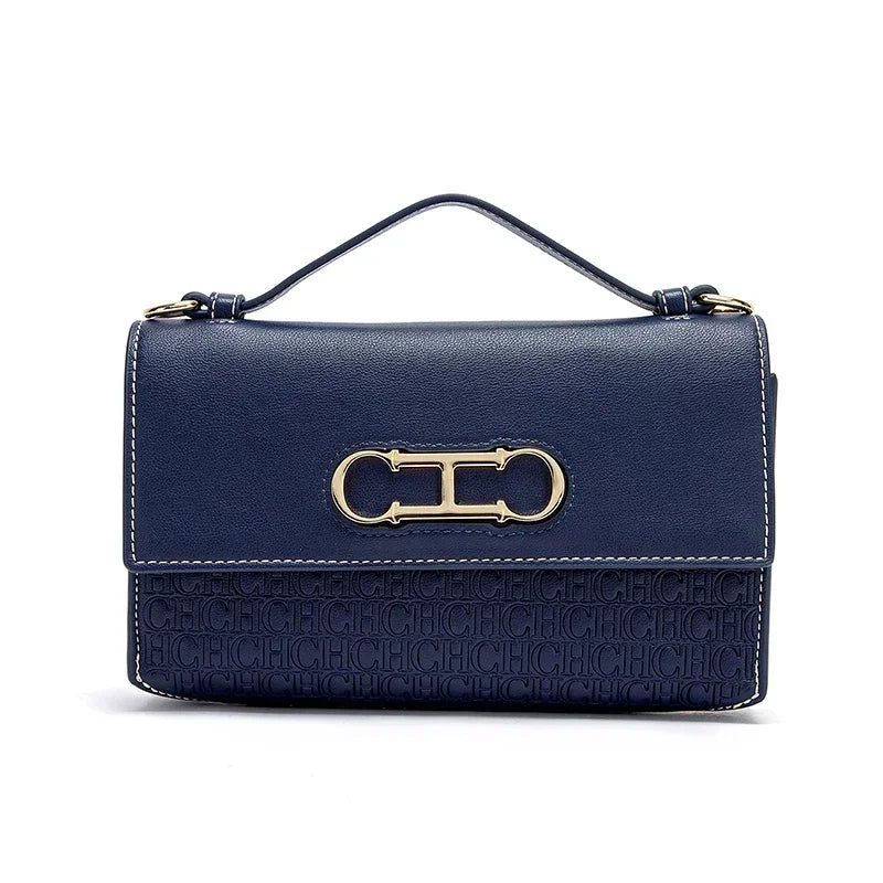Leather Structured Handbag with Monogram Clasp for Women