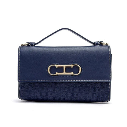 Leather Structured Handbag with Monogram Clasp for Women