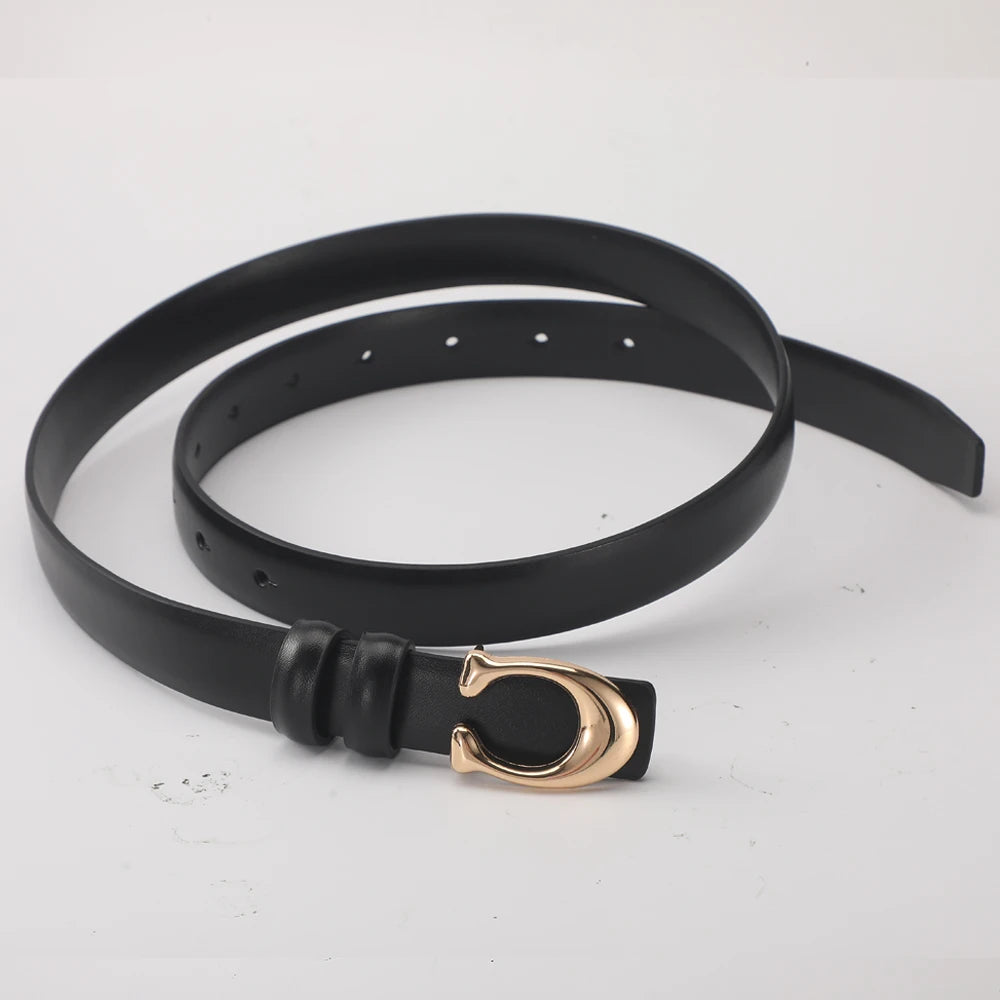 Women’s Fashion Belt with C-Shaped Buckle Double-Sided Leather Belt