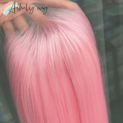 26 Inch Light Pink Straight Lace Front Wig