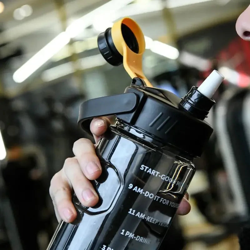 1.5L to 3L Large Capacity Sports Water Bottle with Straw and Time Marker