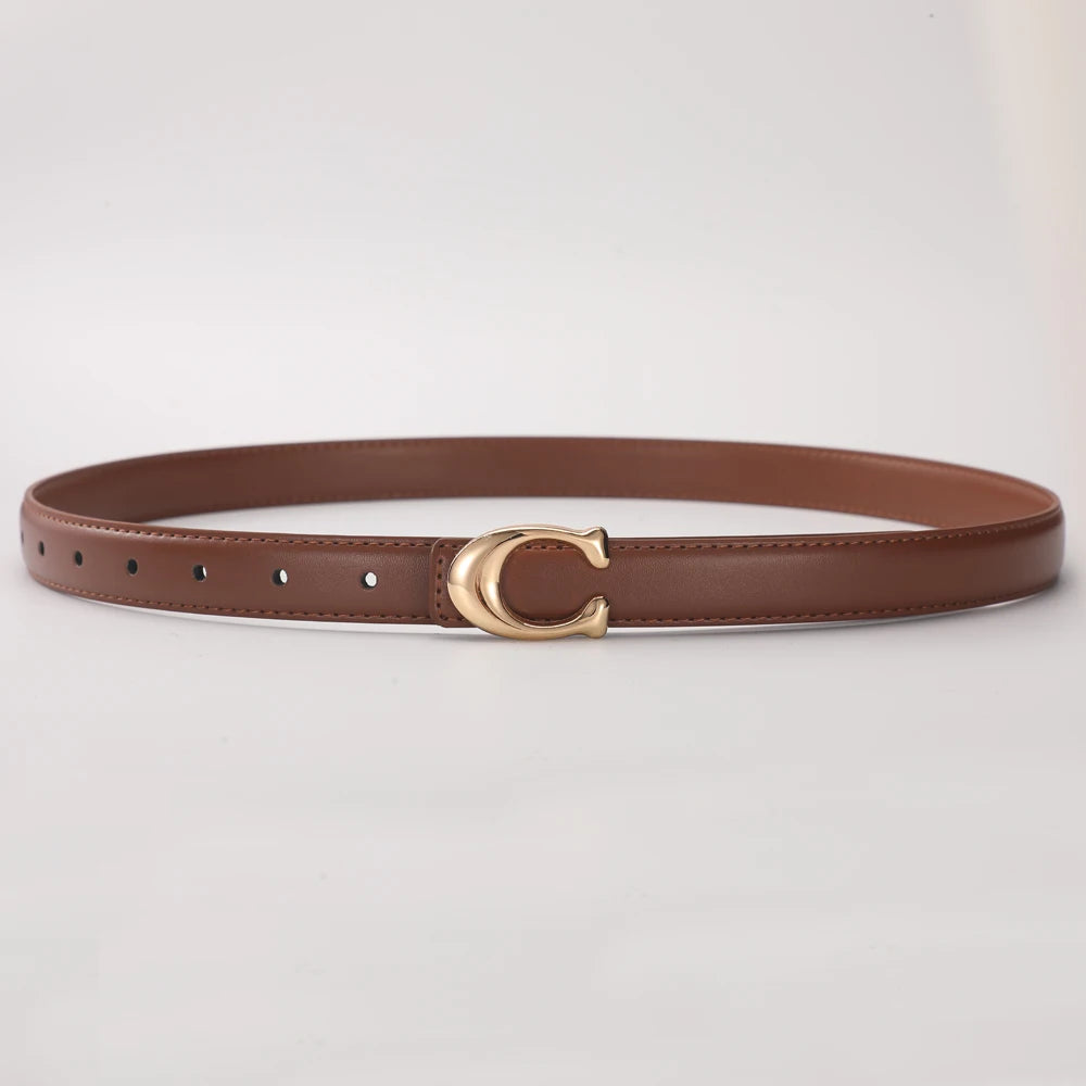Women’s Fashion Belt with C-Shaped Buckle Double-Sided Leather Belt