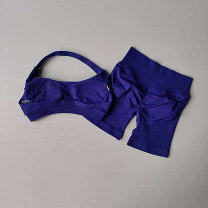 Women's Halter Sports Bra and High Waist Yoga Shorts Set