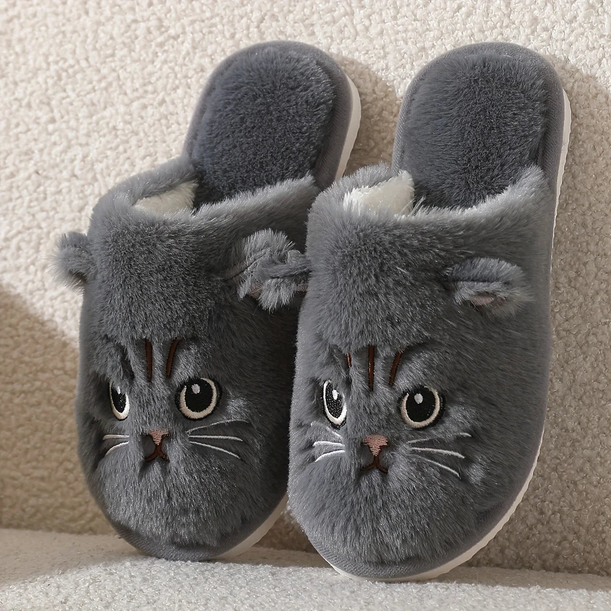 Women’s Plush Cat Slippers Warm Non Slip Indoor House Shoes