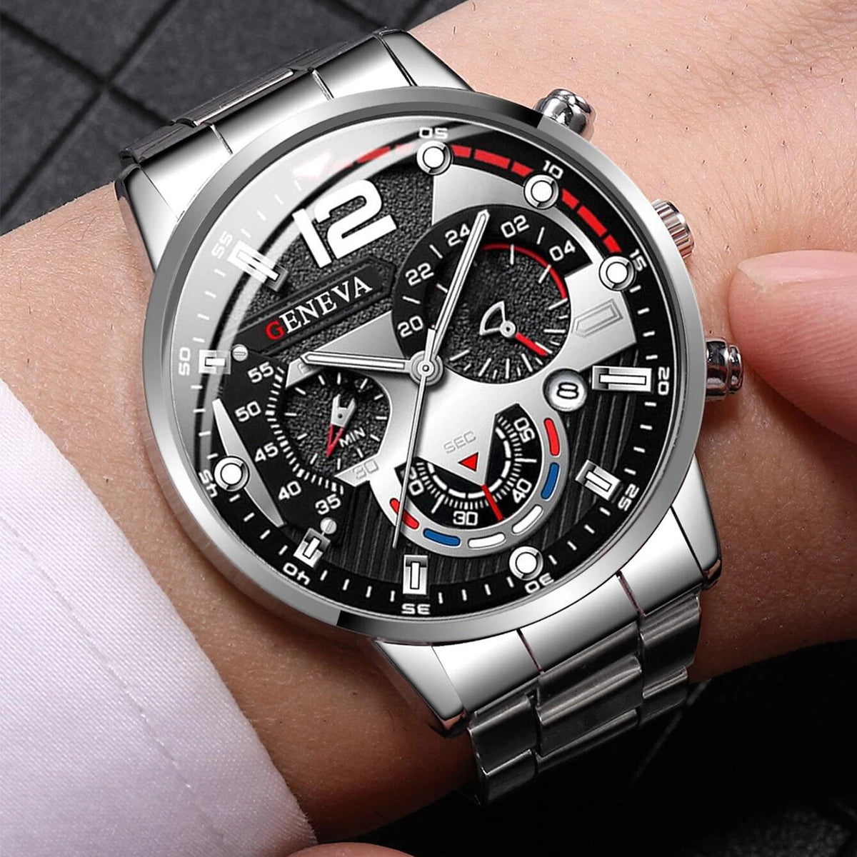 Men's Stainless Steel Quartz Watch with Calendar