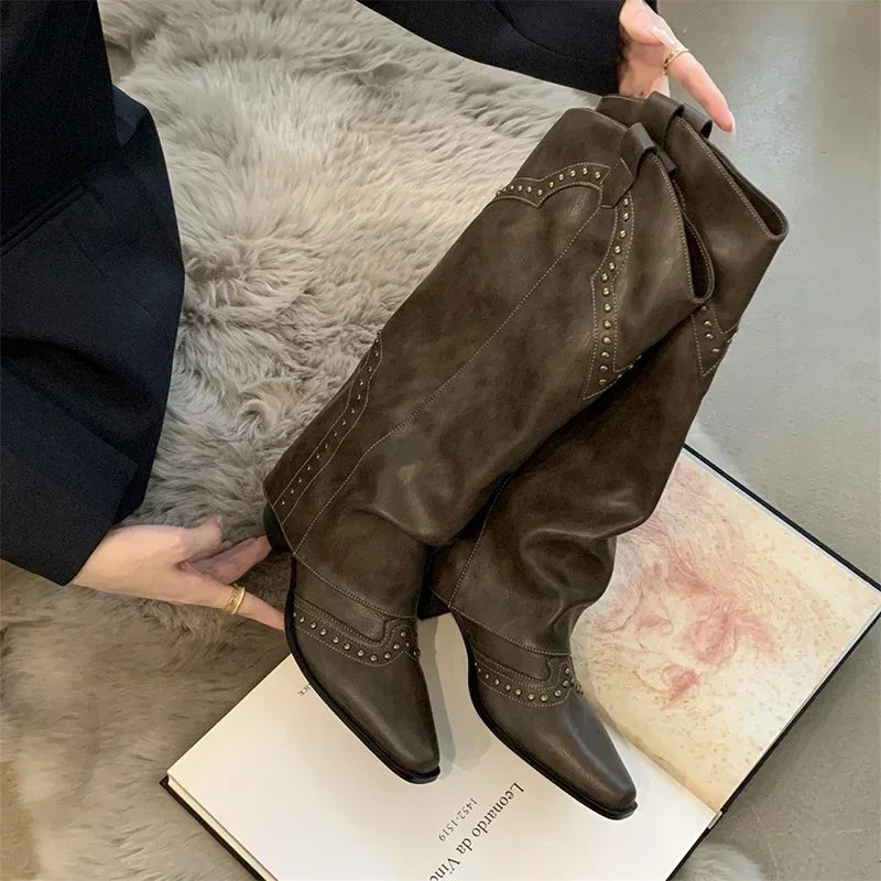 Women's Retro Square Heel Cowgirl Boots